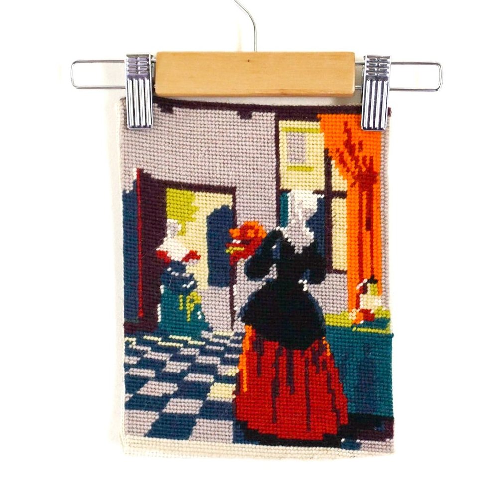 Vintage Needlepoint Victorian Scene / Embroidery